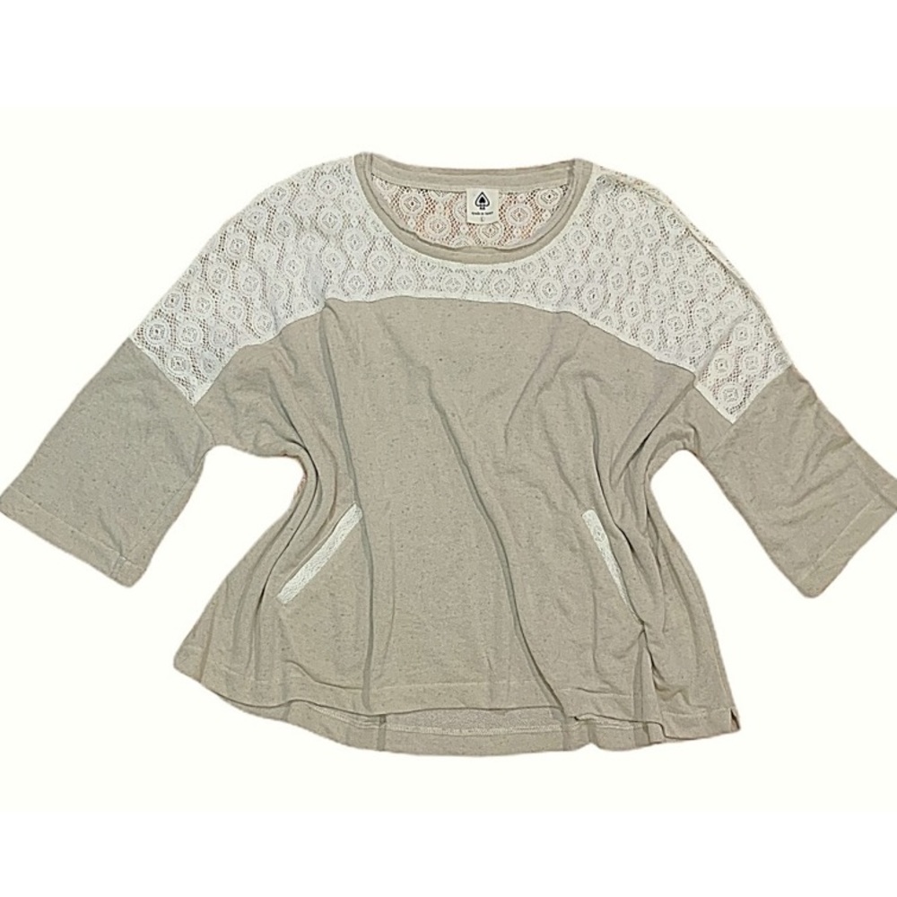 Spade & Heart Too-Tunic Blouse lace & distressed design beige top Size L